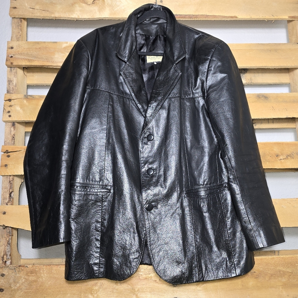 Black Leather Blazer Jacket Size:L/XL